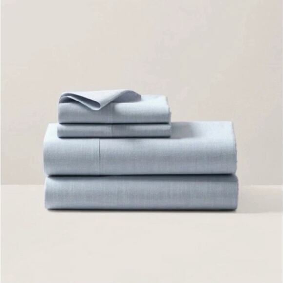 Ralph Lauren King Flat Sheet Chambray Blue Workshirt NEW - Picture 1 of 5